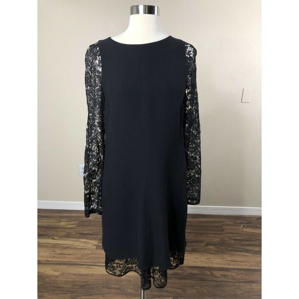 Vintage Bergdorf Goodman Black Sheer Lace Sleeve Dress Size 8